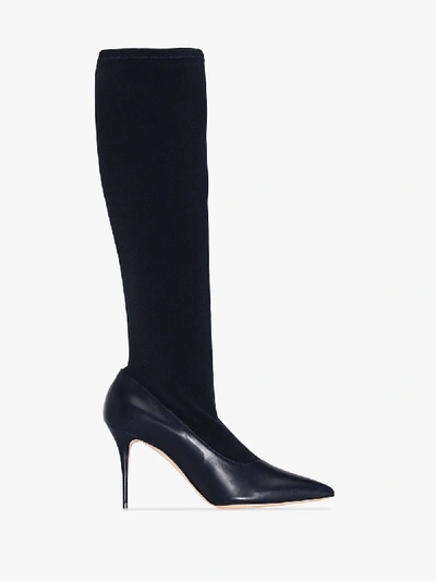 Shop Manolo Blahnik Blue Saipla 90 Knee-high Leather Boots