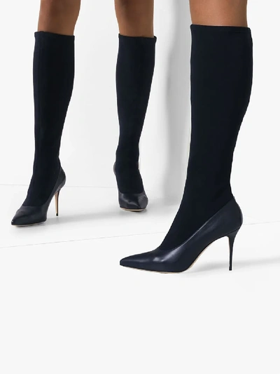 Shop Manolo Blahnik Blue Saipla 90 Knee-high Leather Boots