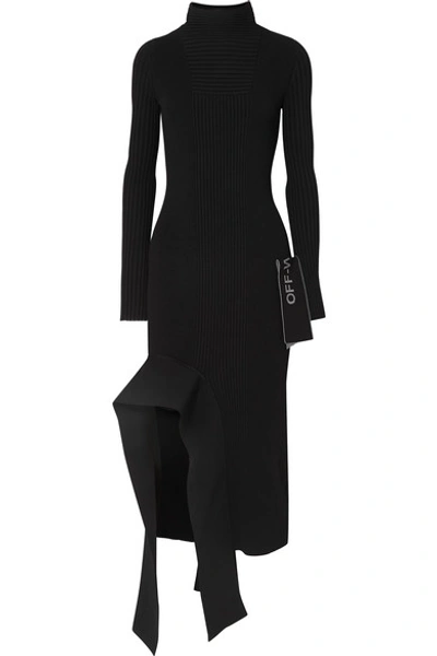 Shop Off-white Asymmetric Ribbed-knit Dress In Black