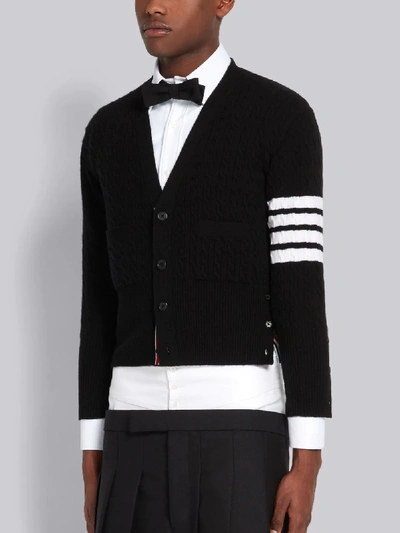 Shop Thom Browne Baby Cable Short Cashmere Cardigan In Black
