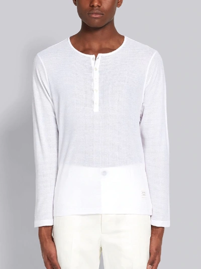 Shop Thom Browne Eyelet Mesh Henley In White