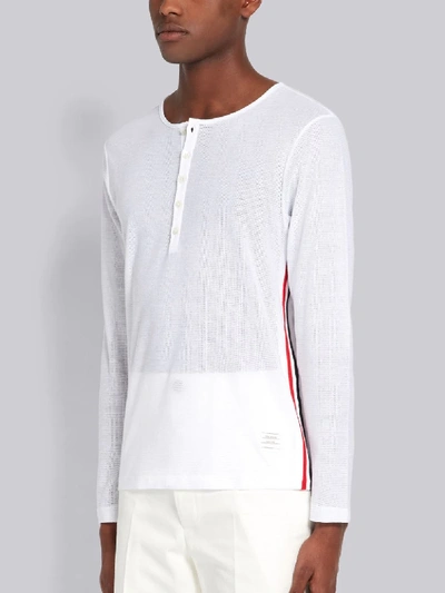 Shop Thom Browne Eyelet Mesh Henley In White