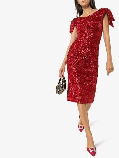 Shop Dolce & Gabbana Sequinned Ruched Midi Dress In Red