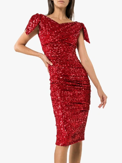 Shop Dolce & Gabbana Sequinned Ruched Midi Dress In Red