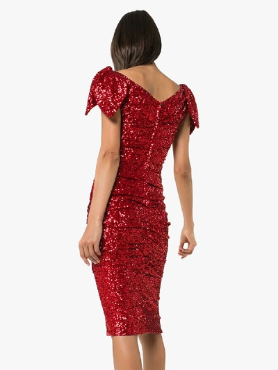 Shop Dolce & Gabbana Sequinned Ruched Midi Dress In Red