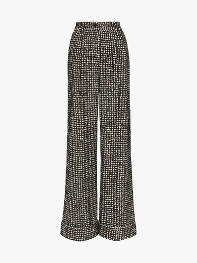 Shop Dolce & Gabbana Houndstooth Wide Leg Trousers In Black