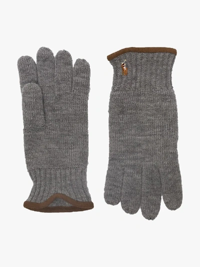 Shop Polo Ralph Lauren Grey Sheepskin Knitted Wool Gloves