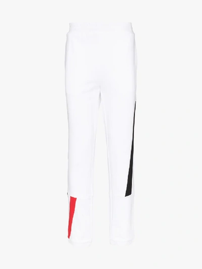 Shop Moncler Stripe Detail Cotton Sweatpants In White
