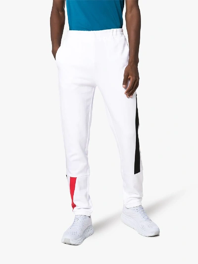 Shop Moncler Stripe Detail Cotton Sweatpants In White