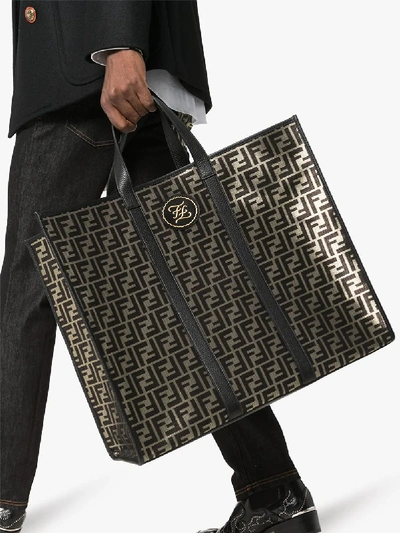 Shop Fendi Black Mania Logo Tote Bag