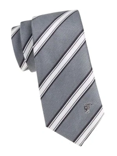 Shop Versace Striped Silk Tie In Grey