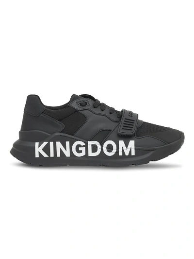 Shop Burberry Black Kingdom Print Sneakers