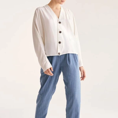 Shop Paisie Batwing Blouse With Ruched Shoulders & Diagonal Buttons In White