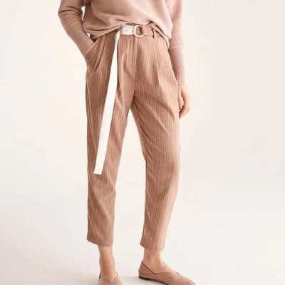 Shop Paisie Striped Peg Leg Trousers With Contrasting O-ring Belt In Sand & White