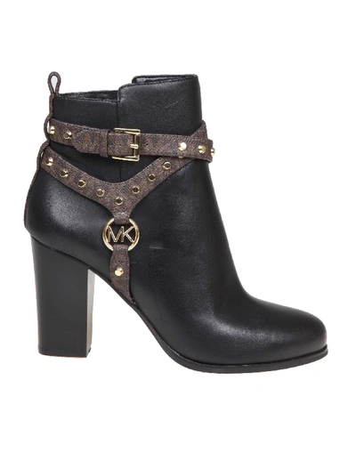 Shop Michael Kors Preston Black Leather Ankle Boot In Black/brown