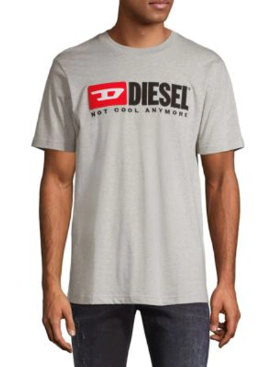 Shop Diesel Embroidered Logo Cotton Tee In Grey