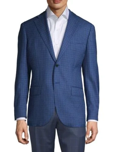 Shop Lubiam Multi-tone Check Wool Sportcoat In Blue