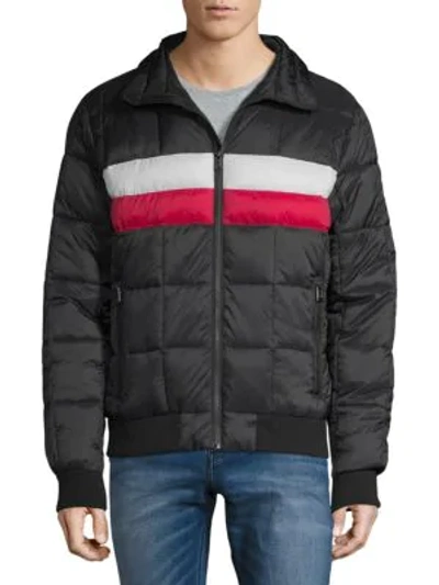 Shop Tommy Hilfiger Midweight Striped Puffer Jacket In Black White