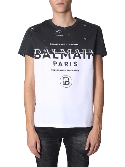 Shop Balmain Round Neck T-shirt In Black