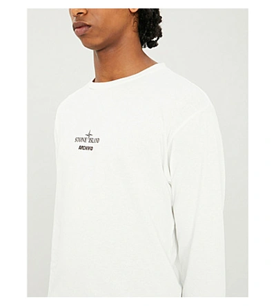 Shop Stone Island Logo-print Cotton-jersey Sweatshirt In White