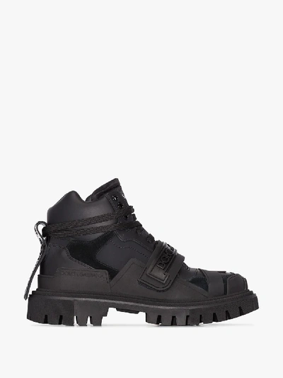 Shop Dolce & Gabbana Black Logo Strap Ankle Boots