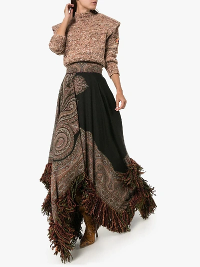 Shop Etro Paisley Print Fringed Asymmetric Skirt In Multicolour