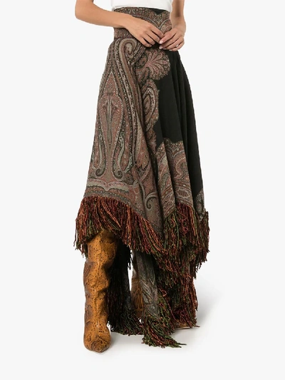 Shop Etro Paisley Print Fringed Asymmetric Skirt In Multicolour