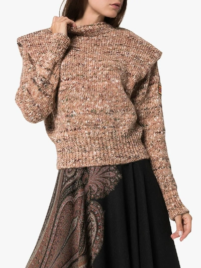 Shop Etro Wide Shoulder Mélange Knit Sweater In Neutrals