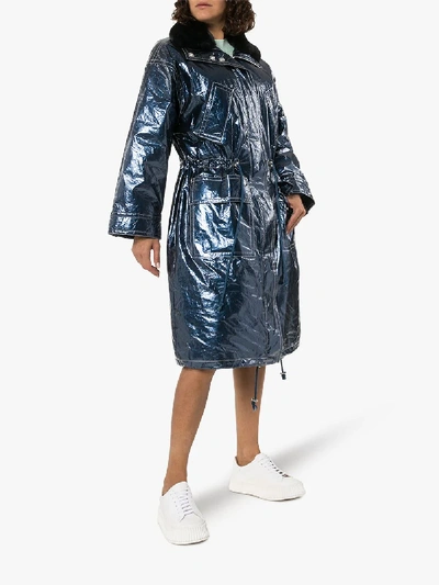 Shop Stand Studio Fatima Metallic Parka In Blue