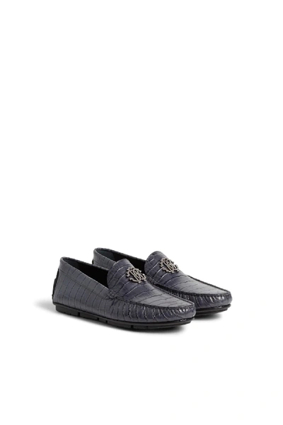 Shop Roberto Cavalli Crocodile Effect Leather Loafers In Grey