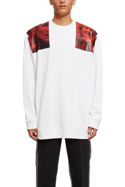 Shop Raf Simons Opening Ceremony Oversized Shoulder Patch Crewneck Sweater In White