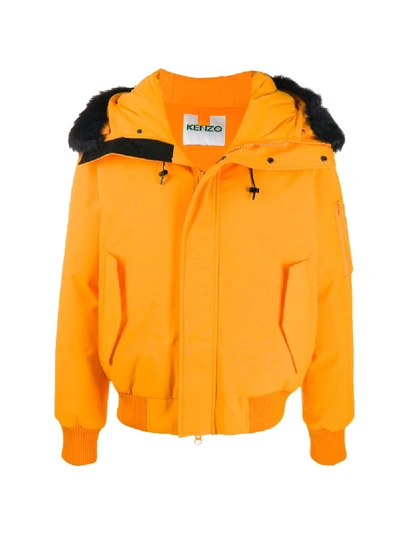 Shop Kenzo Faux Fur-trimmed Bomber Jacket In Yellow