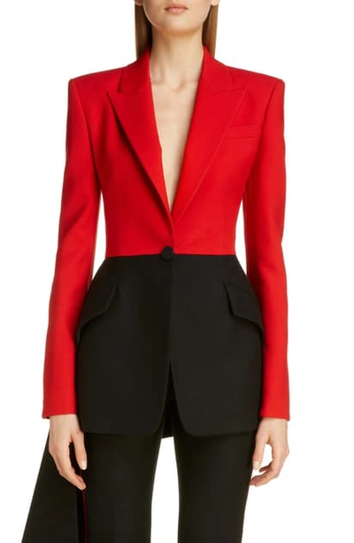 Shop Alexander Mcqueen Bicolor Military Drape Jacket In Black / Red