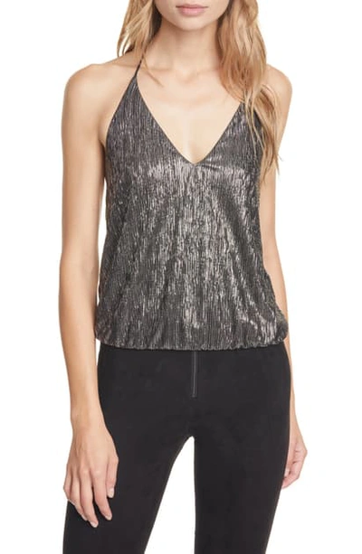 Shop Alice And Olivia Fern Glitter Stripe Halter Top In Black/ Gold