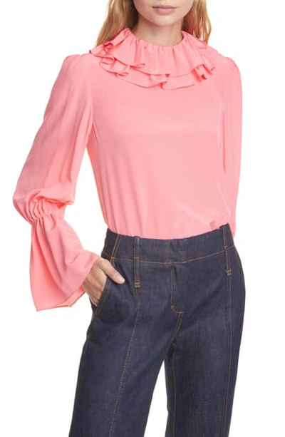Shop Tory Burch Ruffle Silk Blouse In Vibrant Pink