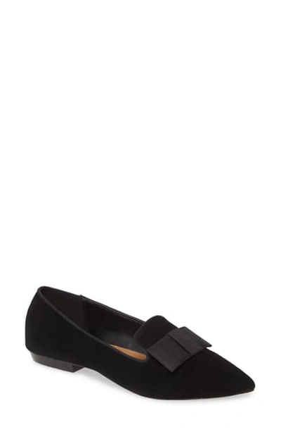 Shop Kensie Madeline Bow Pointed Toe Loafer Flat In Black Suede