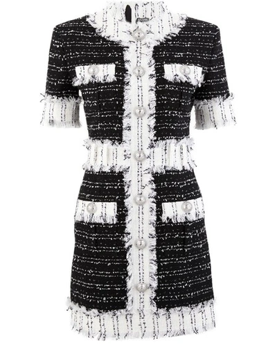 Shop Balmain Tweed Dress In Eab Noir/blanc