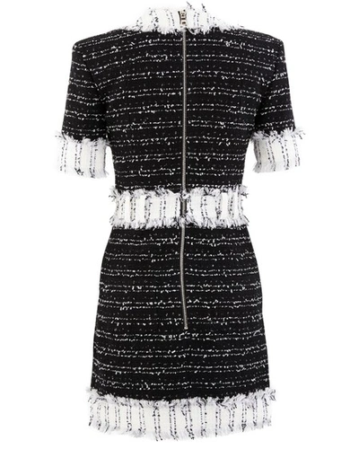 Shop Balmain Tweed Dress In Eab Noir/blanc
