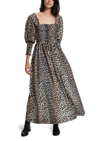 Shop Ganni Long Leopard-print Dress In Léopard