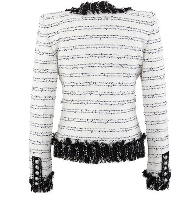 Shop Balmain Tweed Jacket In Gab Blanc/noir