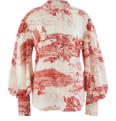 Shop Chloé Silk Blouse In White - Red 1