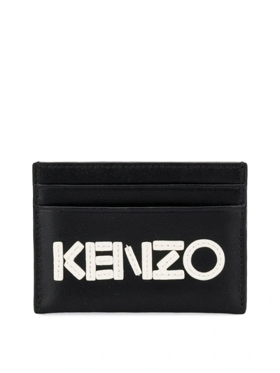 Shop Kenzo Logo Black Leather Card Holder