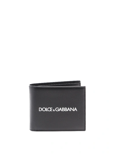 Shop Dolce & Gabbana Logo Print Leather Bifold Wallet In Black