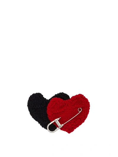 Shop Prada Knitted Mohair Heart Brooch In Multicolour