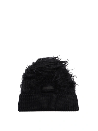 Shop Prada Knitted Wool Beanie With Mohair In Black