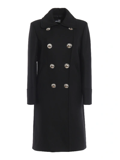 Shop Love Moschino Wool Double-breasted Coat With Maxi Buttons In Black