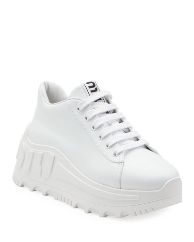 Shop Miu Miu Chunky Logo Platform Sneakers In White