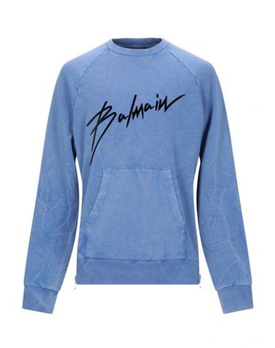 Shop Balmain Sweatshirts In Slate Blue