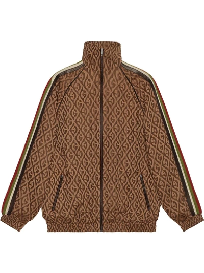 Shop Gucci Oversize G Rhombus Zip Jacket In Brown