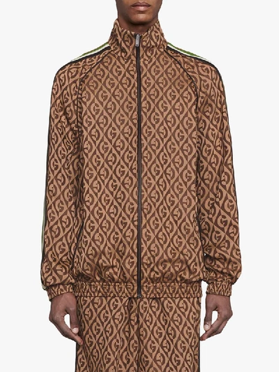 Gucci Men's Rhombus-print Twill Track Jacket In Brown